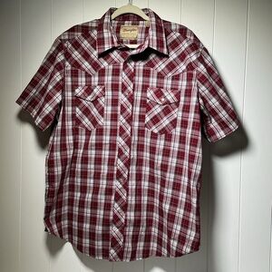 Wrangler Western Pearl Snap Shirt Plaid Short Sleeve Men's Size XL